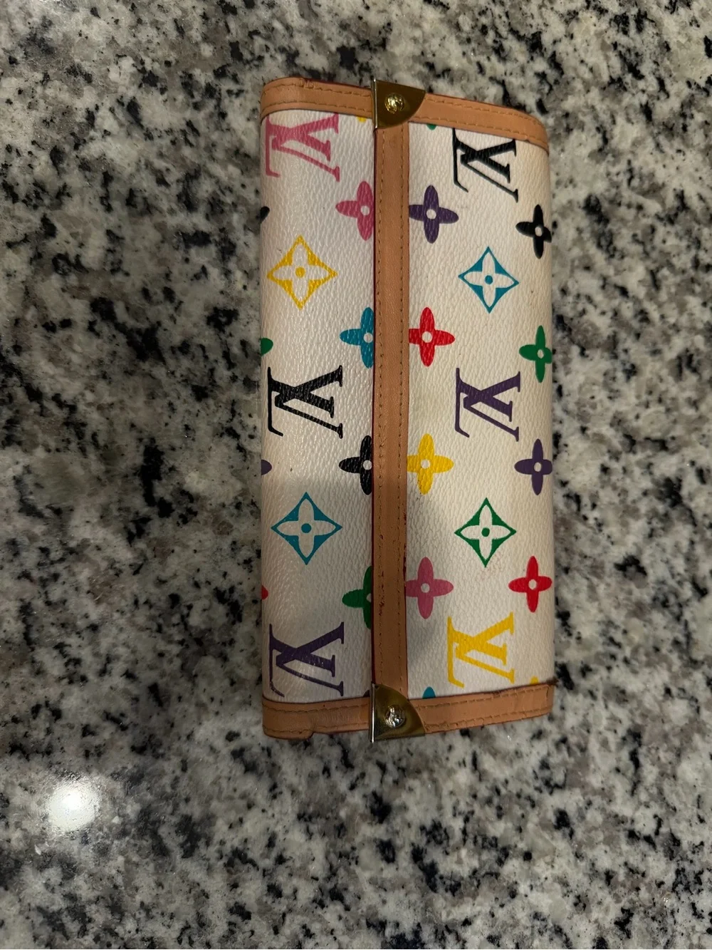 Louis Vuitton Multicolor Monogram White Canvas Wallet with Tan Trim - Picture 2 of 5